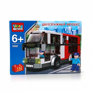 Конструктор Двухэтажный автобус, 132 детали (Город Мастеров, KK-5502-Rsim)